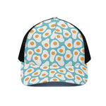 Blue Fried Eggs Pattern Print Black Mesh Trucker Cap