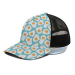 Blue Fried Eggs Pattern Print Black Mesh Trucker Cap
