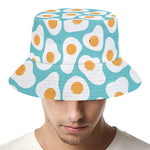 Blue Fried Eggs Pattern Print Bucket Hat