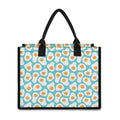 Blue Fried Eggs Pattern Print Canvas Tote Bag