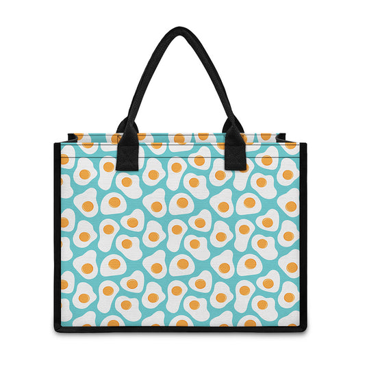 Blue Fried Eggs Pattern Print Canvas Tote Bag