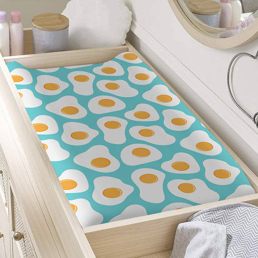 Blue Fried Eggs Pattern Print Changing Pad Cover
