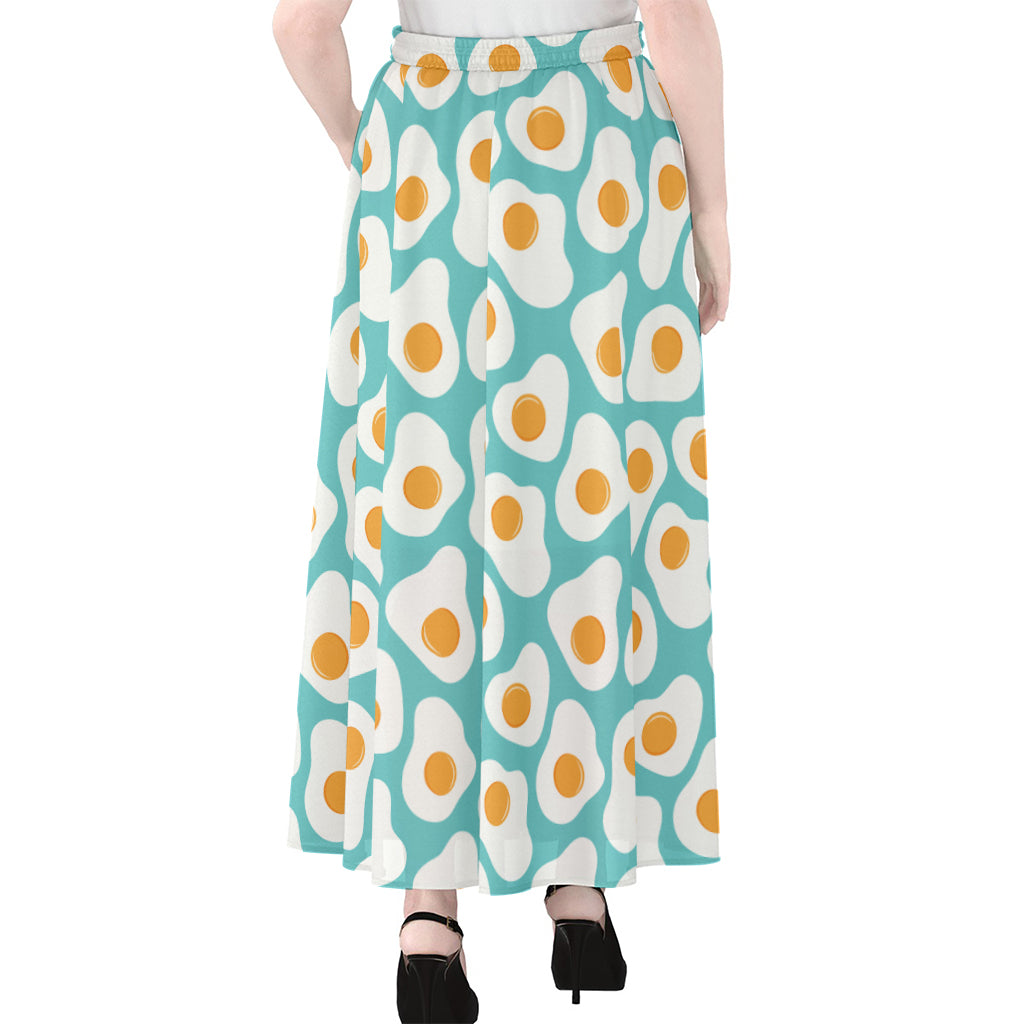 Blue Fried Eggs Pattern Print Chiffon Maxi Skirt