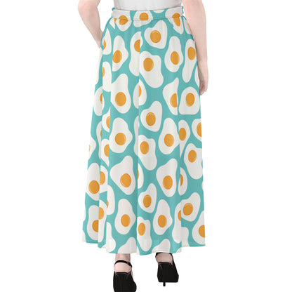 Blue Fried Eggs Pattern Print Chiffon Maxi Skirt
