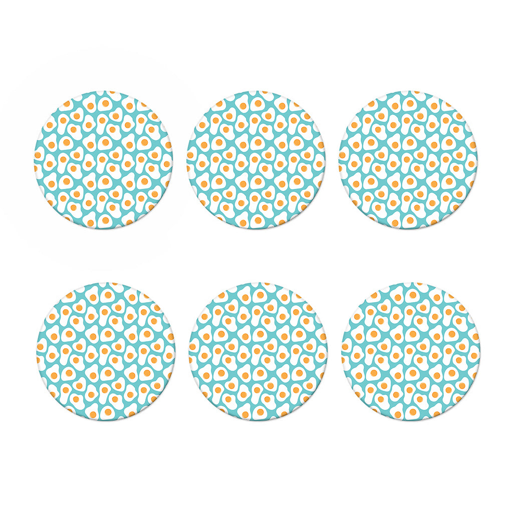 Blue Fried Eggs Pattern Print Coaster Set