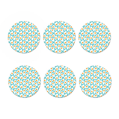 Blue Fried Eggs Pattern Print Coaster Set