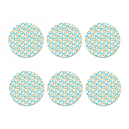 Blue Fried Eggs Pattern Print Coaster Set