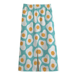 Blue Fried Eggs Pattern Print Cotton Front Slit Maxi Skirt