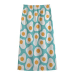 Blue Fried Eggs Pattern Print Cotton Front Slit Maxi Skirt