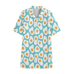Blue Fried Eggs Pattern Print Cotton Hawaiian Shirt