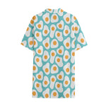 Blue Fried Eggs Pattern Print Cotton Hawaiian Shirt