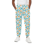 Blue Fried Eggs Pattern Print Cotton Pants