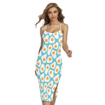 Blue Fried Eggs Pattern Print Cross Back Cami Dress