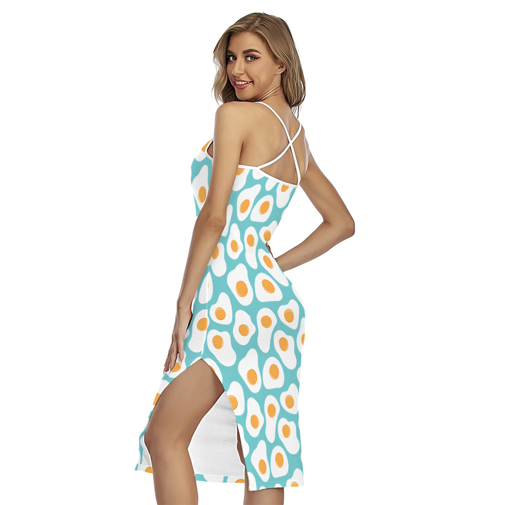 Blue Fried Eggs Pattern Print Cross Back Cami Dress