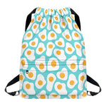 Blue Fried Eggs Pattern Print Drawstring Backpack