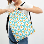 Blue Fried Eggs Pattern Print Drawstring Backpack