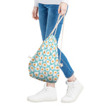 Blue Fried Eggs Pattern Print Drawstring Bag