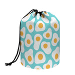 Blue Fried Eggs Pattern Print Drawstring Makeup Bag