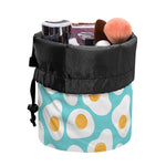 Blue Fried Eggs Pattern Print Drawstring Makeup Bag