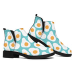 Blue Fried Eggs Pattern Print Flat Ankle Boots