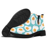 Blue Fried Eggs Pattern Print Flat Ankle Boots
