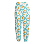 Blue Fried Eggs Pattern Print Fleece Lined Knit Pants
