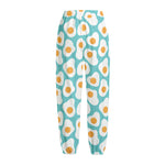 Blue Fried Eggs Pattern Print Fleece Lined Knit Pants