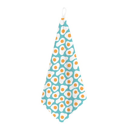 Blue Fried Eggs Pattern Print Hand Towel