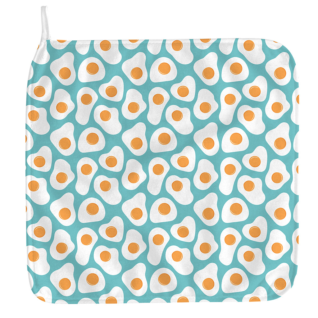 Blue Fried Eggs Pattern Print Hand Towel