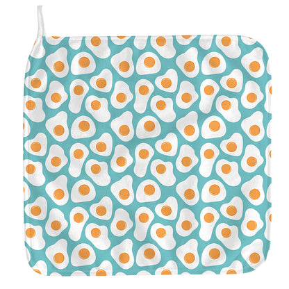 Blue Fried Eggs Pattern Print Hand Towel
