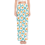 Blue Fried Eggs Pattern Print High Slit Maxi Skirt