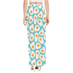Blue Fried Eggs Pattern Print High Slit Maxi Skirt