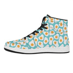 Blue Fried Eggs Pattern Print High Top Leather Sneakers