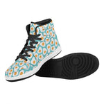 Blue Fried Eggs Pattern Print High Top Leather Sneakers