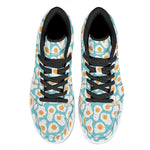 Blue Fried Eggs Pattern Print High Top Leather Sneakers