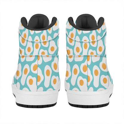 Blue Fried Eggs Pattern Print High Top Leather Sneakers