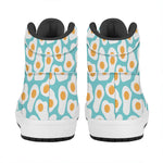 Blue Fried Eggs Pattern Print High Top Leather Sneakers