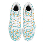 Blue Fried Eggs Pattern Print High Top Leather Sneakers