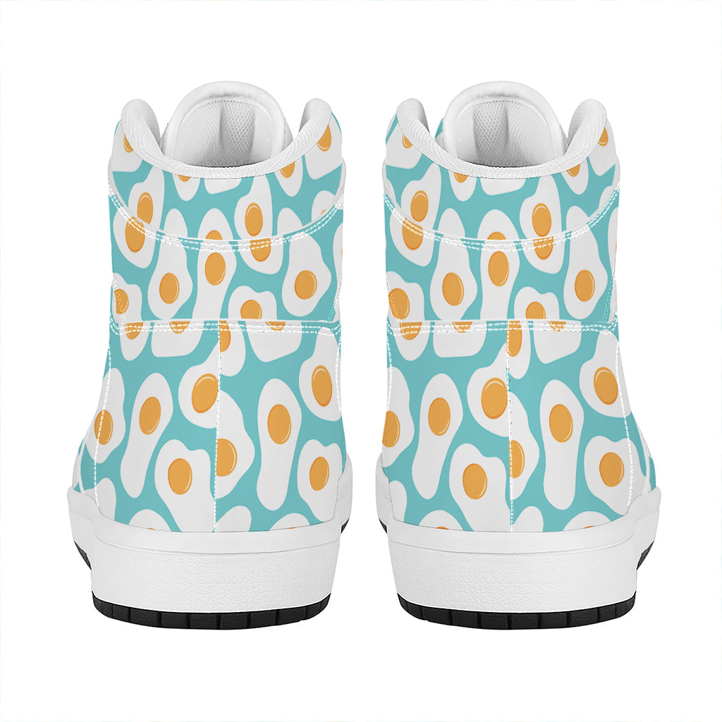Blue Fried Eggs Pattern Print High Top Leather Sneakers