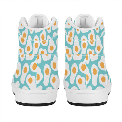 Blue Fried Eggs Pattern Print High Top Leather Sneakers