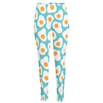 Blue Fried Eggs Pattern Print High-Waisted Pocket Leggings