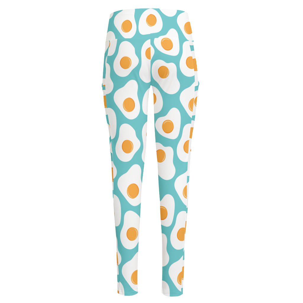 Blue Fried Eggs Pattern Print High-Waisted Pocket Leggings