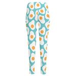 Blue Fried Eggs Pattern Print High-Waisted Pocket Leggings
