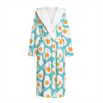 Blue Fried Eggs Pattern Print Hooded Bathrobe