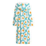 Blue Fried Eggs Pattern Print Hooded Bathrobe