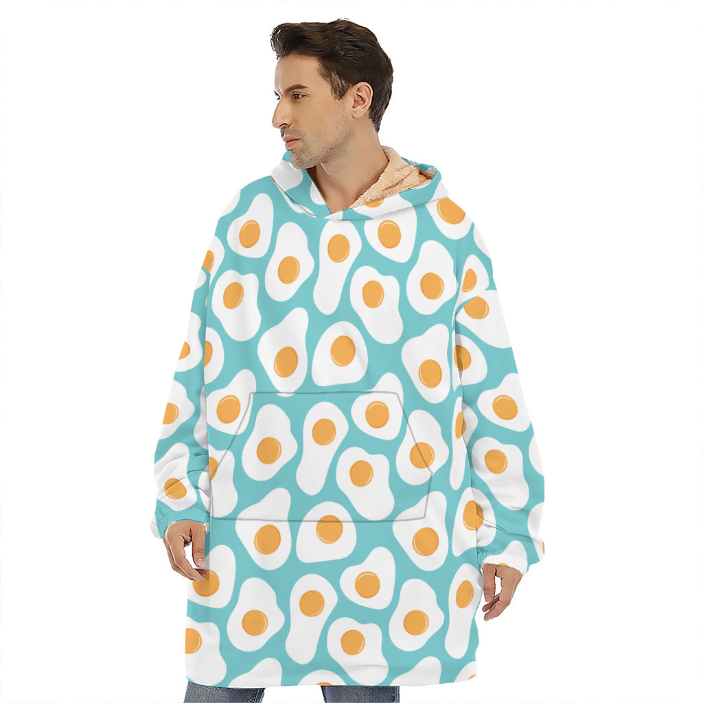 Blue Fried Eggs Pattern Print Hoodie Blanket