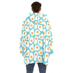 Blue Fried Eggs Pattern Print Hoodie Blanket