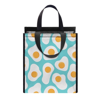 Blue Fried Eggs Pattern Print Insulated Lunch Tote