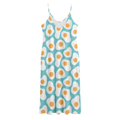 Blue Fried Eggs Pattern Print Jersey Midi Cami Dress
