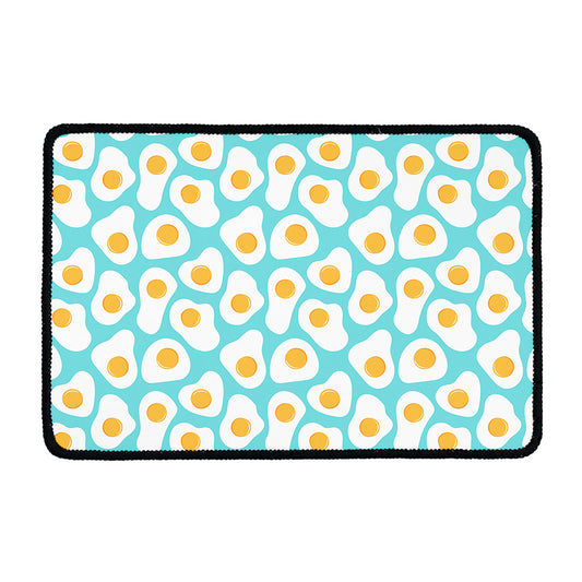 Blue Fried Eggs Pattern Print Kitchen Mat